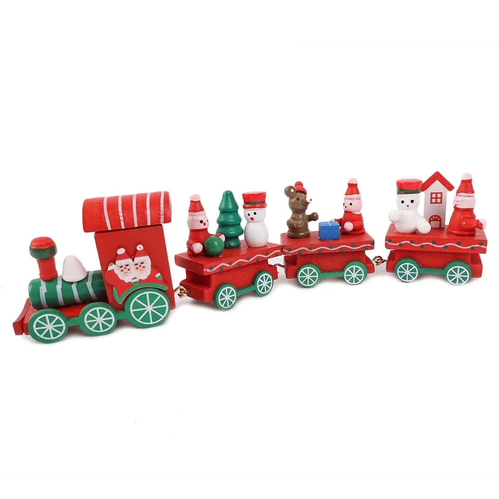 Wooden Train Christmas Ornaments Santa Cake Decoration