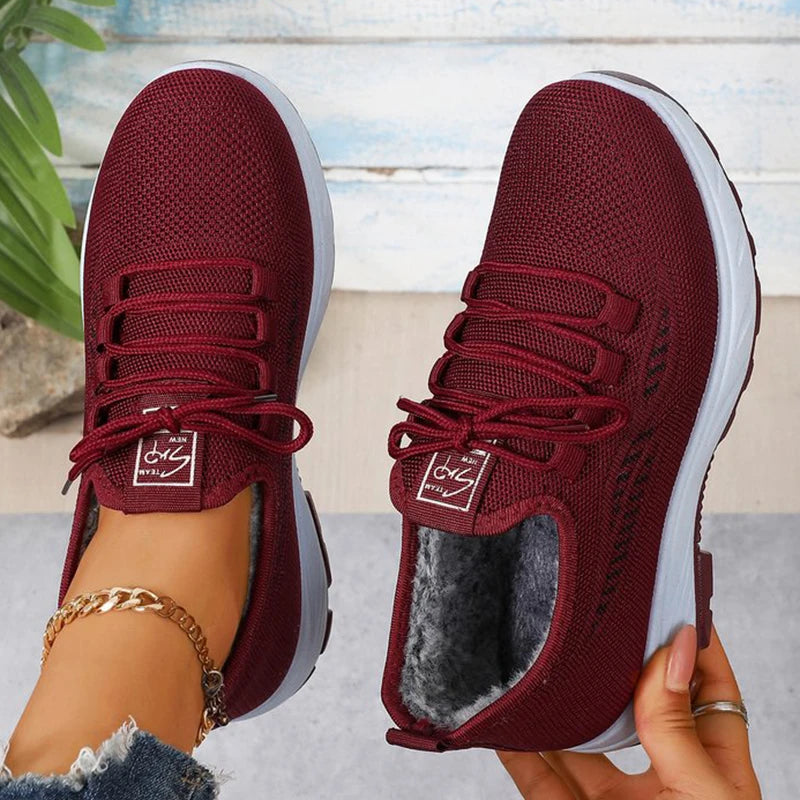 Sneakers calde con fodera in pile per donna, comode e leggere, invernali