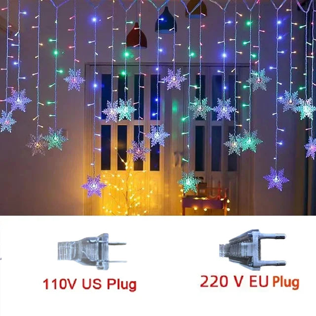 Cortina de luces navideñas LED con copos de nieve de 3,2 m.