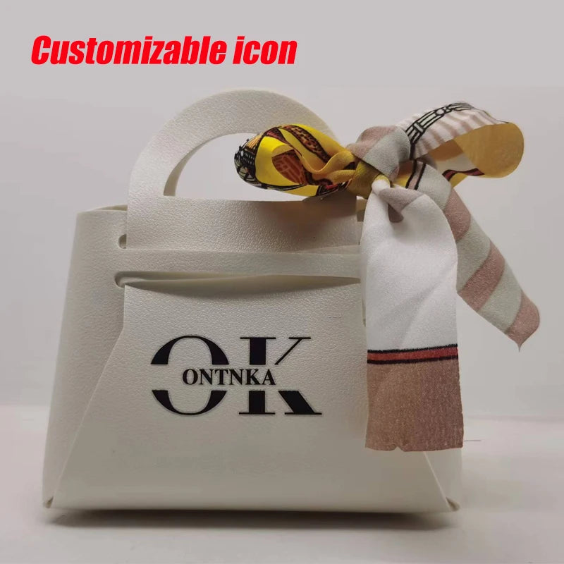 Grande sacchetto portaconfetti in pelle con sciarpa per festa di nozze, confezione regalo da 10 pezzi.