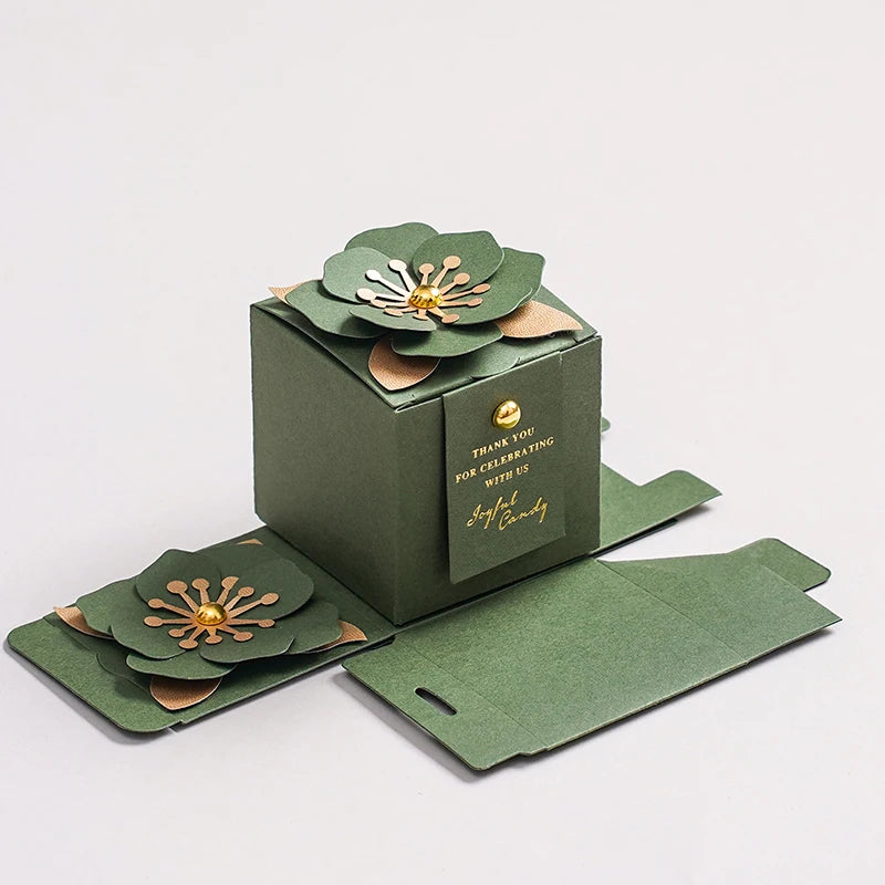Wedding Candy Box Green Creative Flower Square Exquisite Personalized.