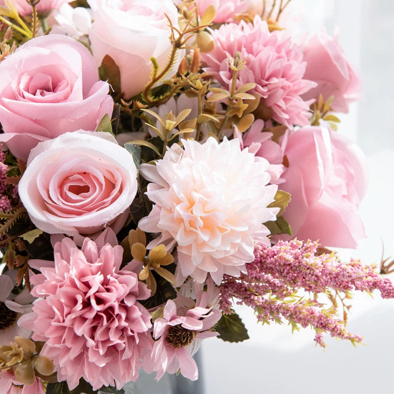 1/4 Stück künstliche Blumen, günstige Neujahrsdekorationen, Hochzeit, Garten, Pfingstrosenbogen, Weihnachten, Zuhause, künstliche Seidenrosen, Hortensien, Vase, DIY