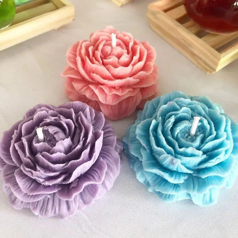 Stampo in silicone per candela a forma di peonia 3D.