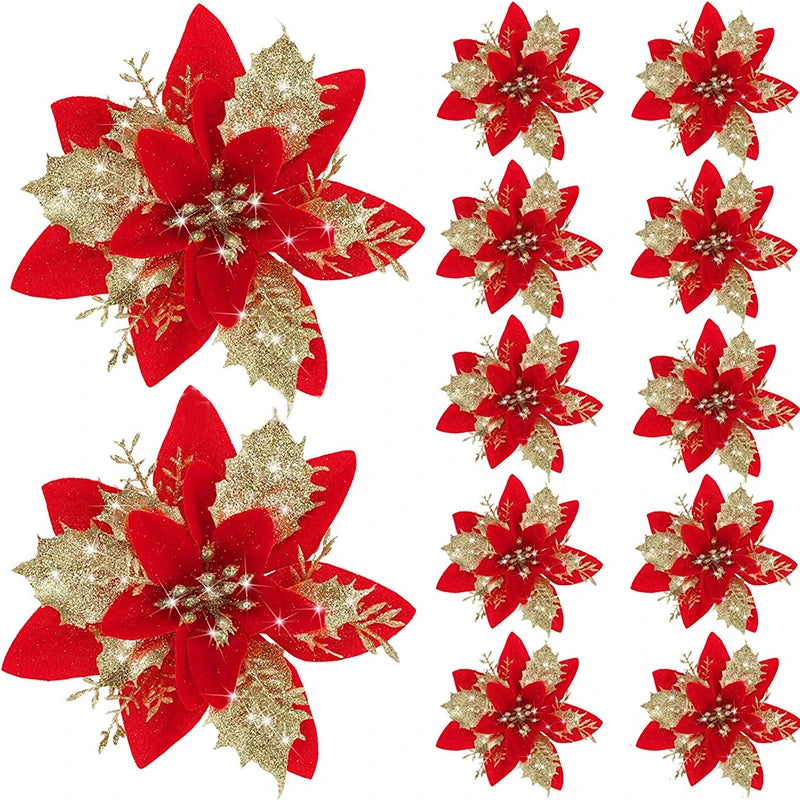 5 flores artificiales de Navidad con purpurina