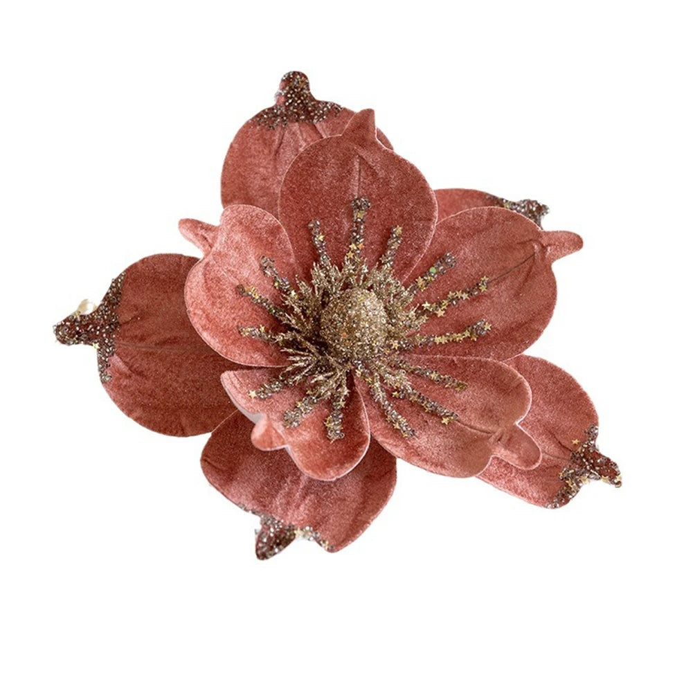 Flores navideñas de 24 cm con purpurina para decoración artificial