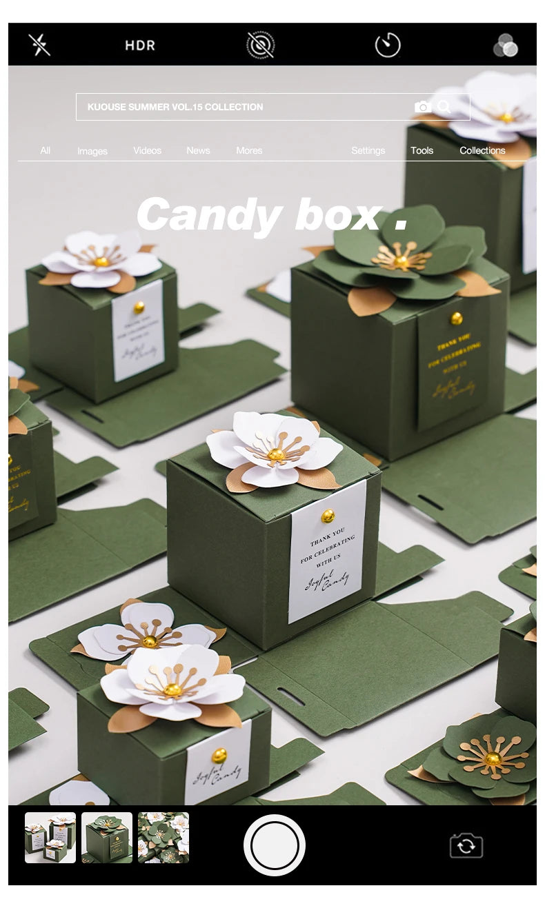Wedding Candy Box Green Creative Flower Square Exquisite Personalized.