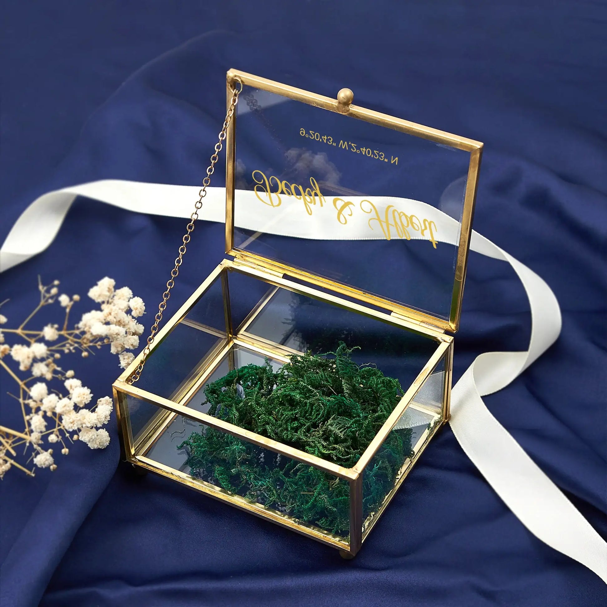 Scatola per anello rettangolare in vetro personalizzata, solo scatola