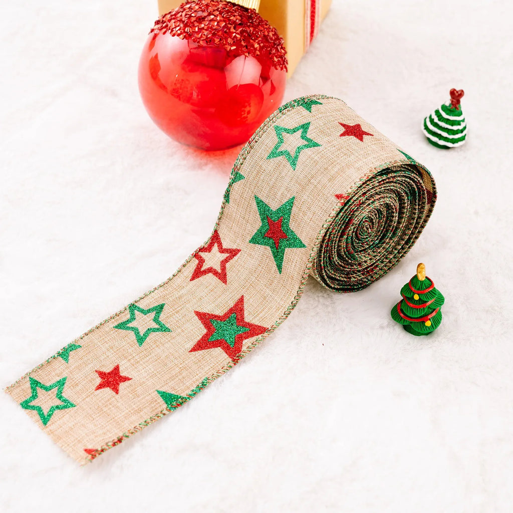 Christmas Fabric Ribbon Burlap Wreat Gift.