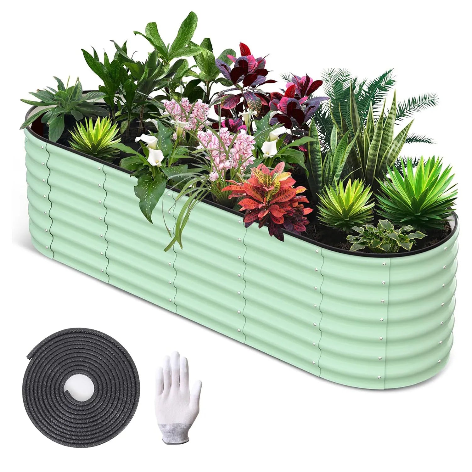 Oval Galvanized Raised Garden Bed Deep Root Planter Box.