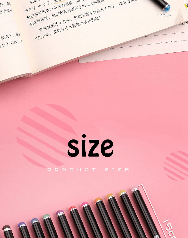 Penne gel con glitter metallizzati e ricariche per penne per la scuola, 12/24 pezzi