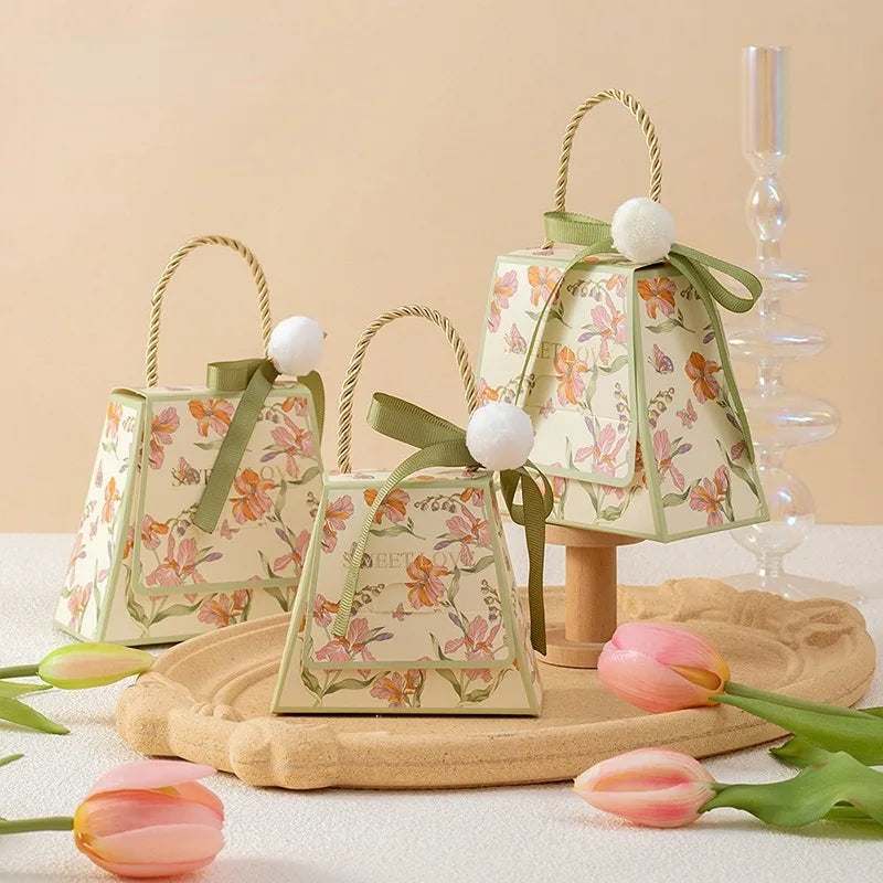 Bolsa de regalo de boda con flores de cartón, 10 unidades
