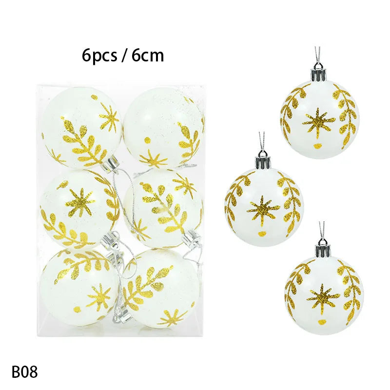 Adorno de bolas navideñas de plástico en caja, en colores rosa y dorado surtidos.