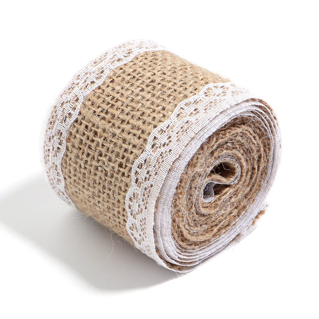 Natural ﻿Lace Linen Jute Ribbons 2 yards/roll.