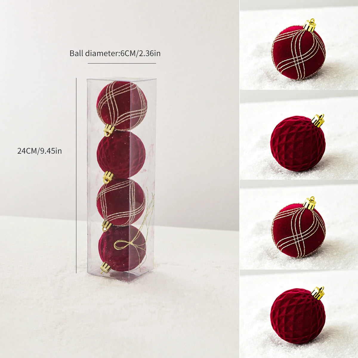 Decorazioni per l'albero di Natale con palline dipinte di rosso.