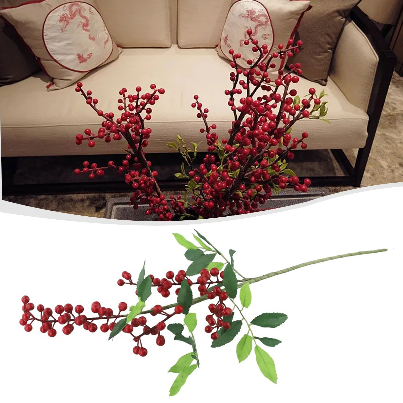 Ramo de flores artificiales, flores secas, decoración navideña para el hogar, bayas, 2025