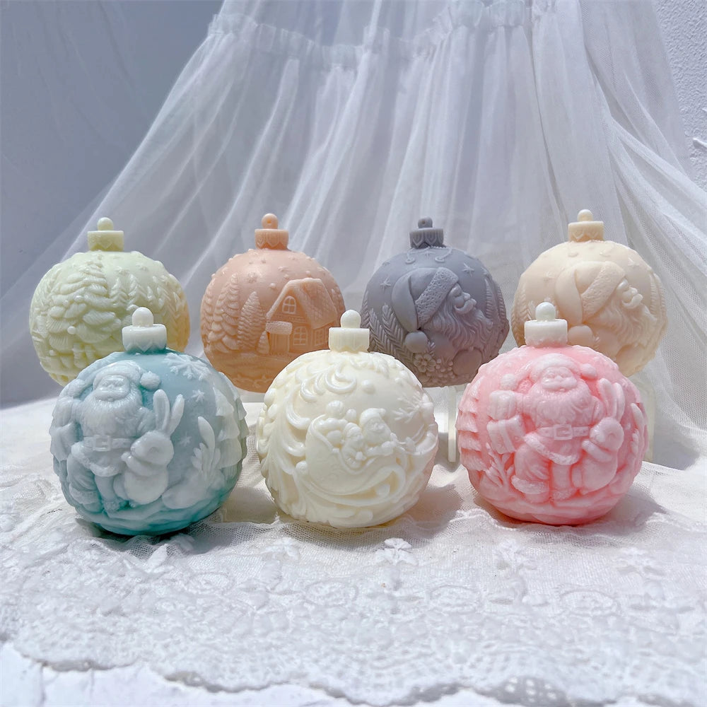 Ball Shape Silicone Candle Mold 5 Designs Christmas