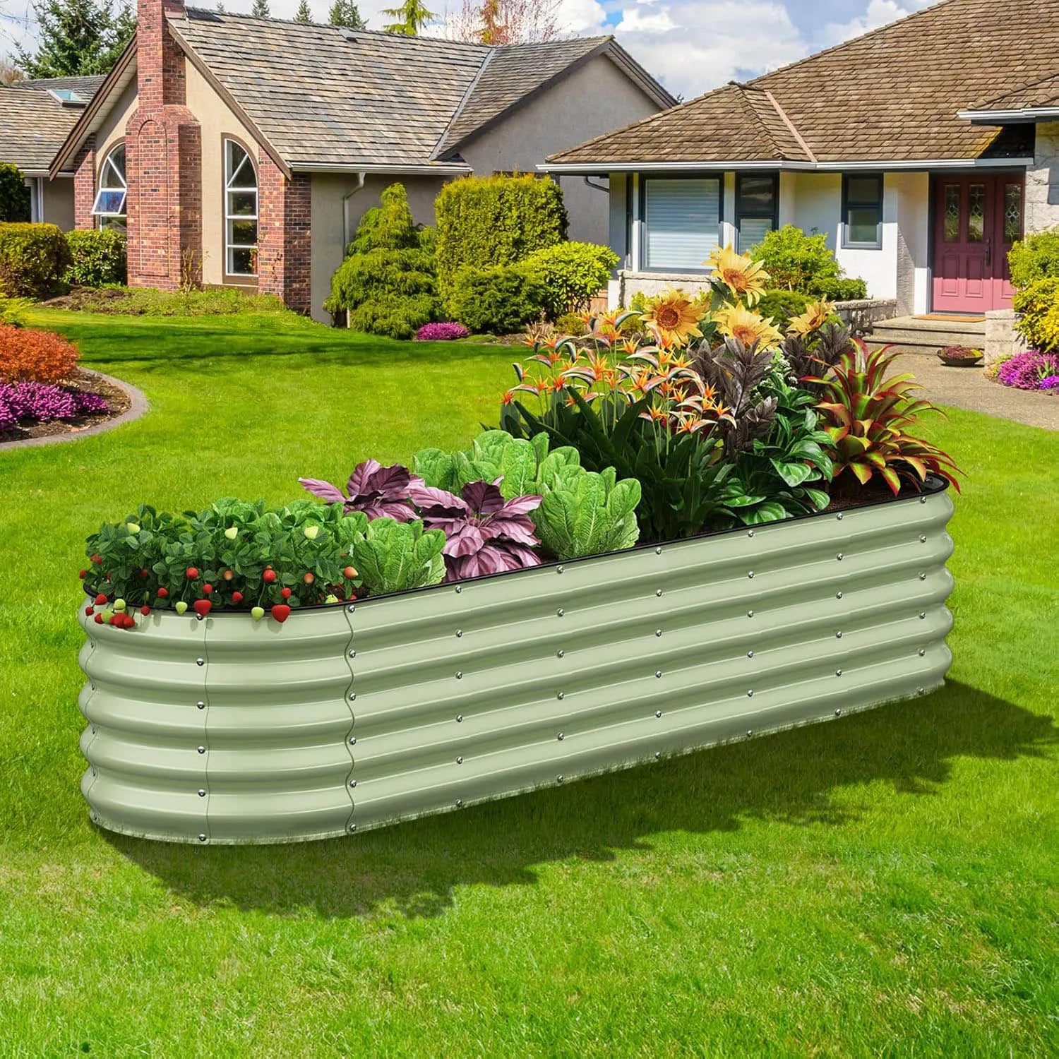 Oval Galvanized Raised Garden Bed Deep Root Planter Box.