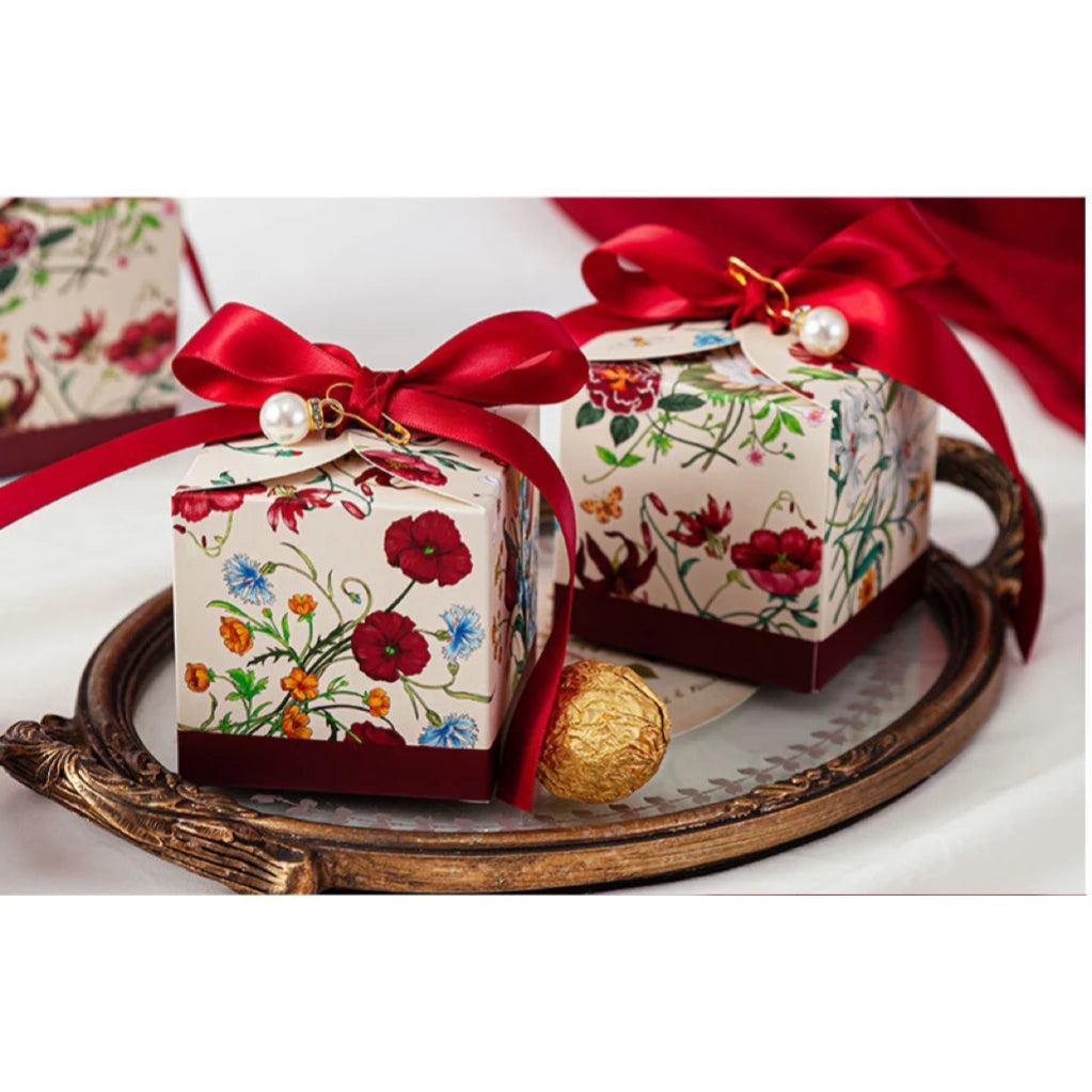 New Mori Series Hand-painted Plant With Ribbon Wedding  Box 20/50pcs