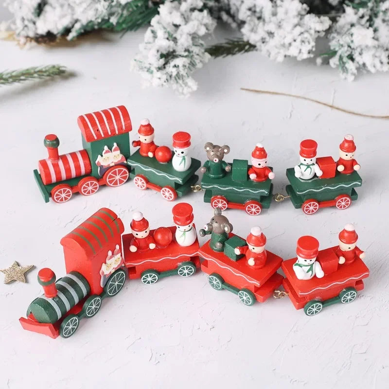 Wooden Train Christmas Ornaments Santa Cake Decoration