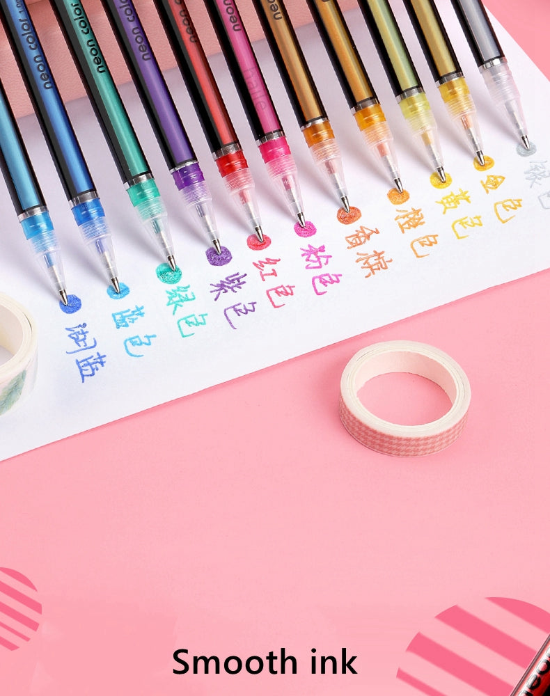 Penne gel con glitter metallizzati e ricariche per penne per la scuola, 12/24 pezzi