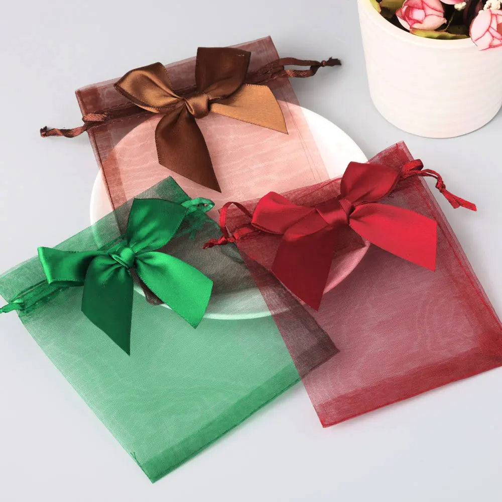 Organza Gift Bag Bow knot Drawstring Pouch.