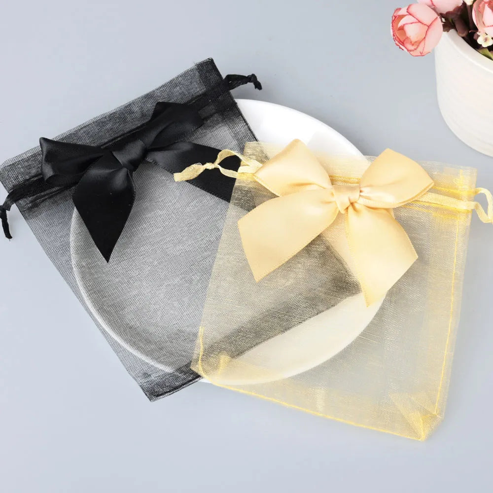 Organza Gift Bag Bow knot Drawstring Pouch.