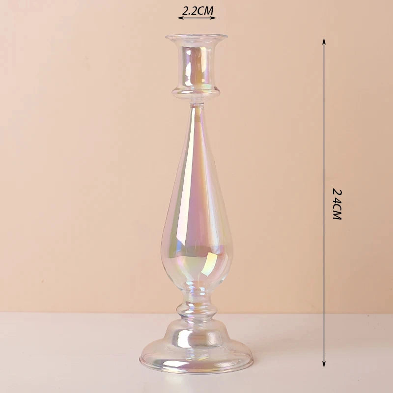 Navy Glass Candle Holder Stripe Flower Glass