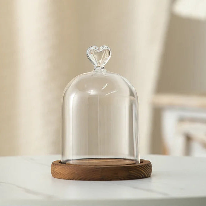 Candle Holder Glass Cover Wooden Base Aromatherapy