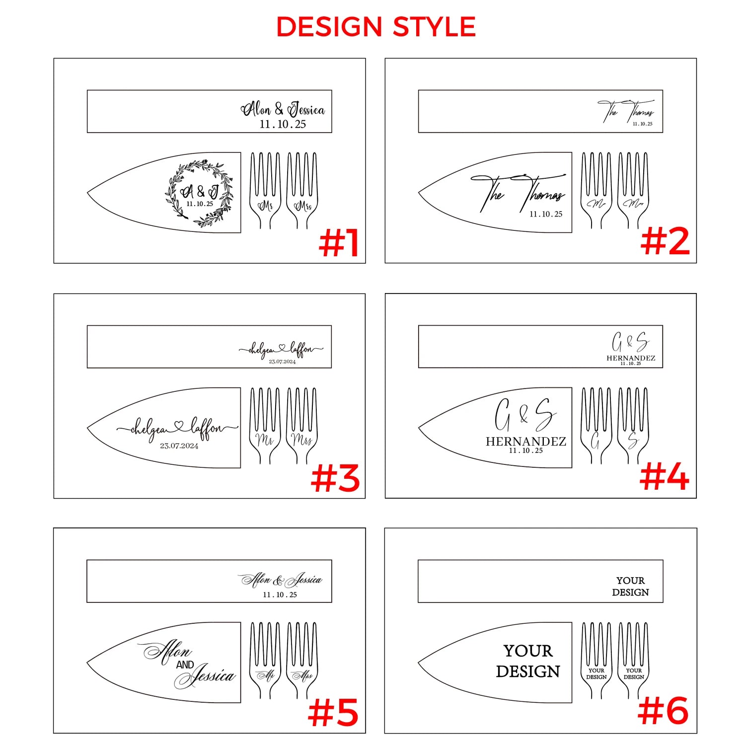 Set per taglio torta nuziale, set personalizzato di coltelli e forchette per servire la torta nuziale.