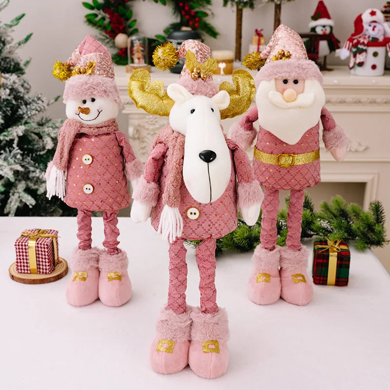 Christmas Decoration Pink Telescopic Doll Santa Claus Snowman Elk.