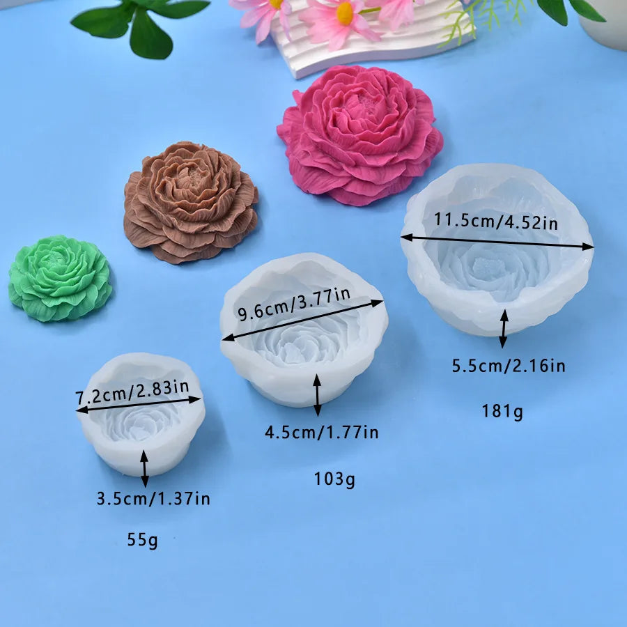 Peony Candle Silicone Mold Size: 9.6*4.5cm