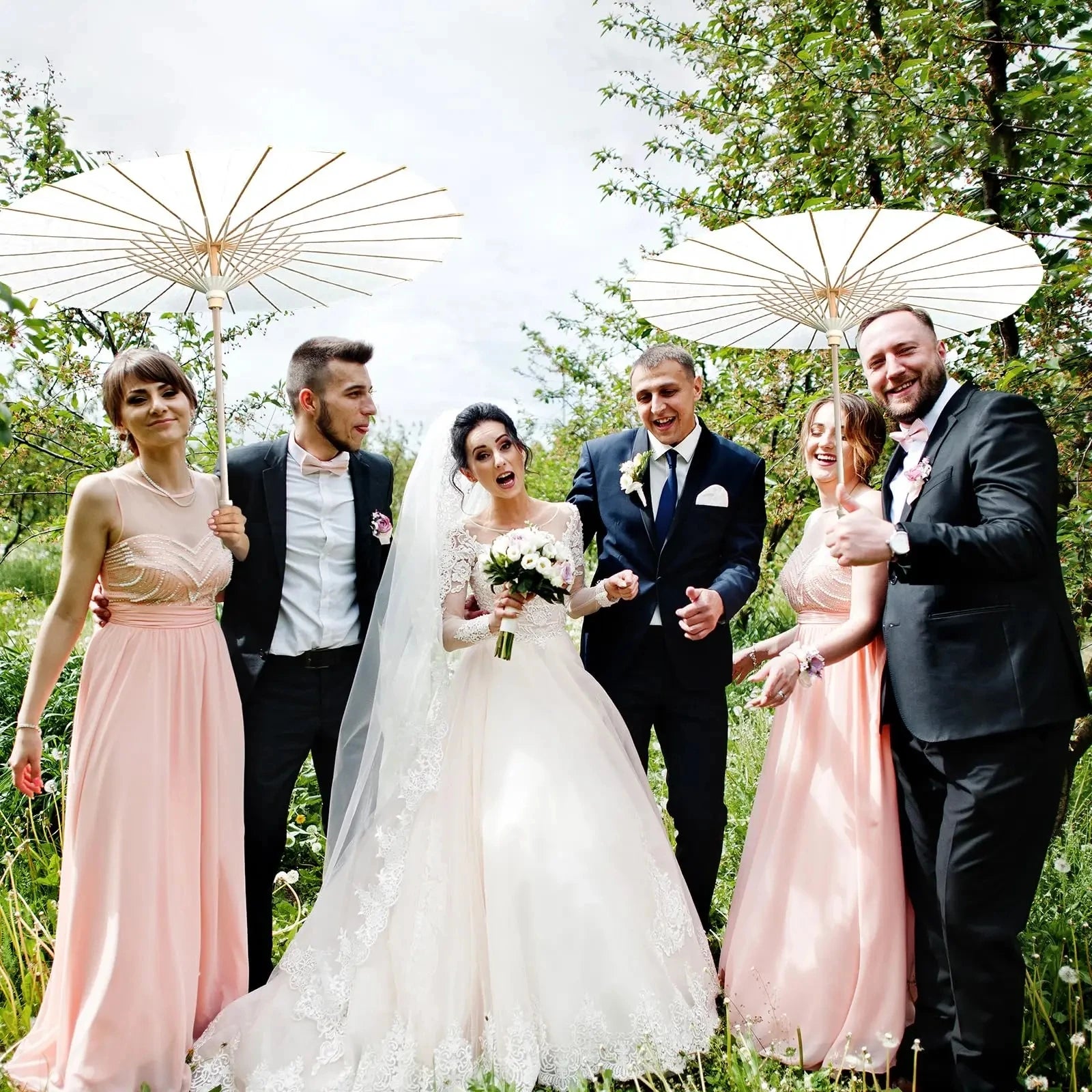 Ombrelloni di carta - 30-50 pezzi, 80 cm, bianchi, per decorazioni nuziali.