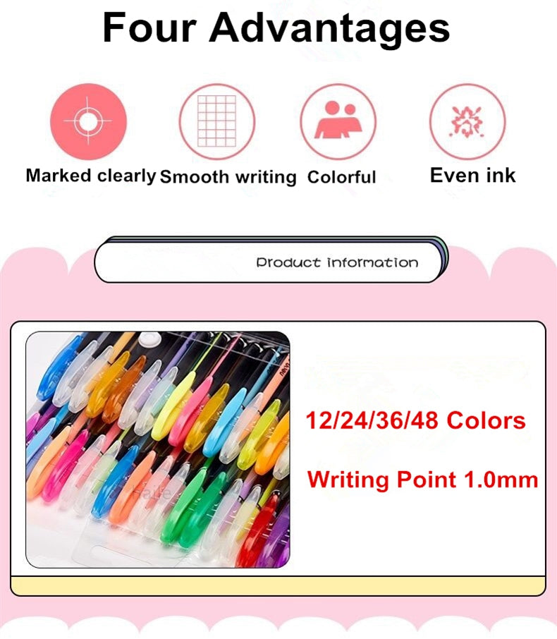 Penne gel con glitter metallizzati e ricariche per penne per la scuola, 12/24 pezzi