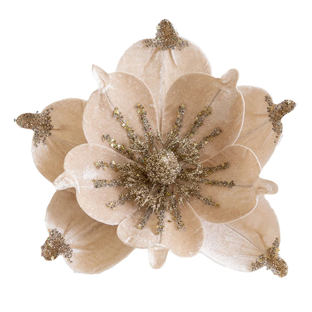 Flores navideñas de 24 cm con purpurina para decoración artificial