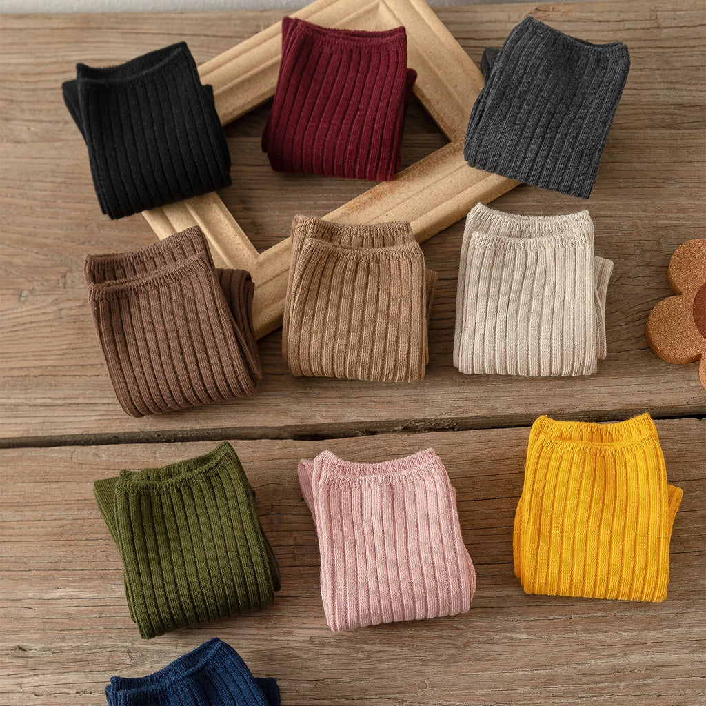 Women Cotton Loose Socks 10Pairs Retro Knitting Solid Color Long Black