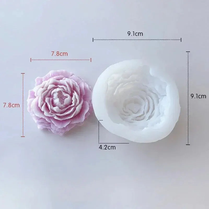 Stampo in silicone per candela a forma di peonia 3D.