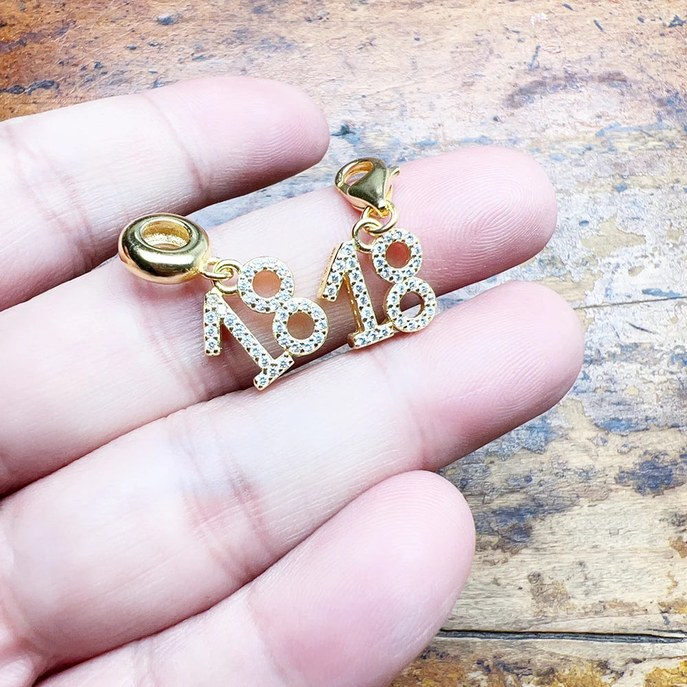 Gold Plated Dangle Charm Pendant Number 18  925 Sterling Silver