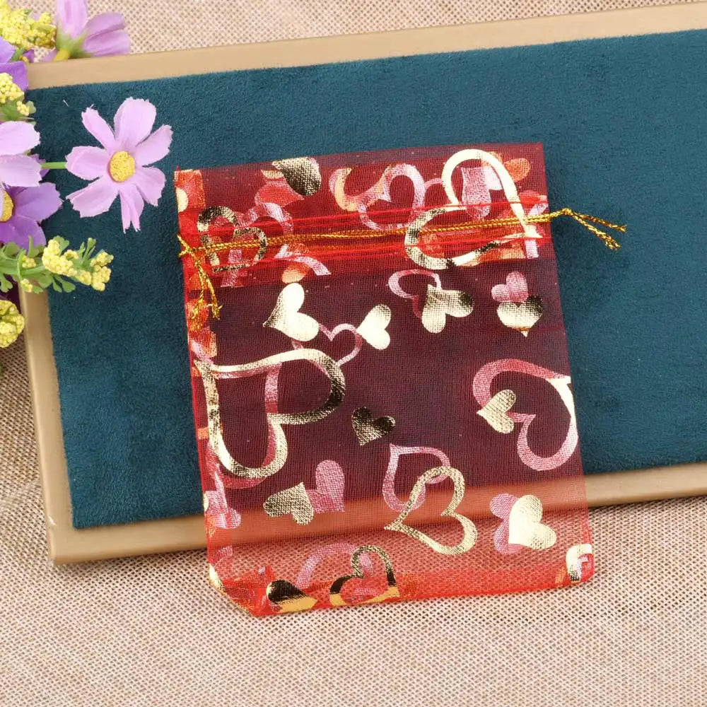 Love Heart Organza Pouches For Events 25pcs