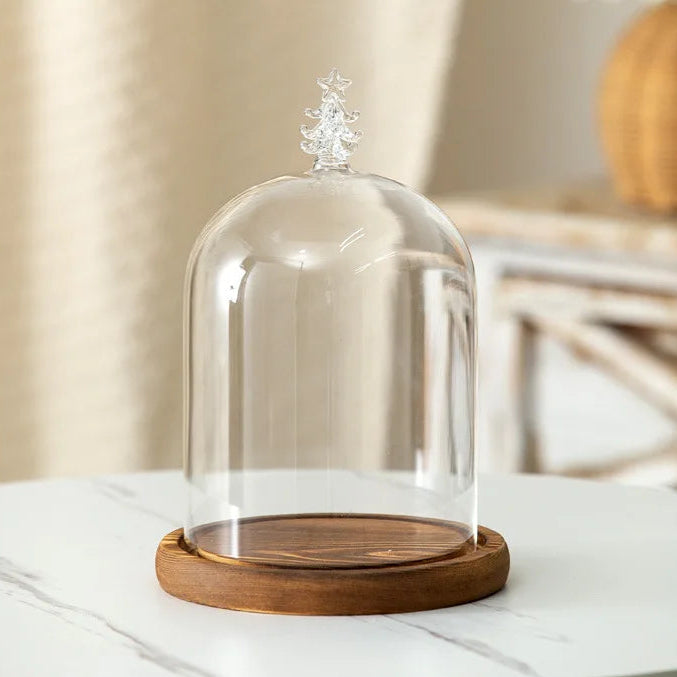 Candle Holder Glass Cover Wooden Base Aromatherapy