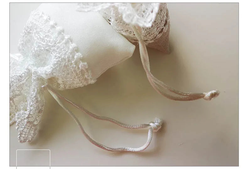 White Lace Embroidery Candy Gift Bag with Drawstring 10 pcs.