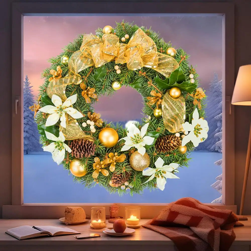 Pegatinas para ventanas navideñas con decoración de corona.