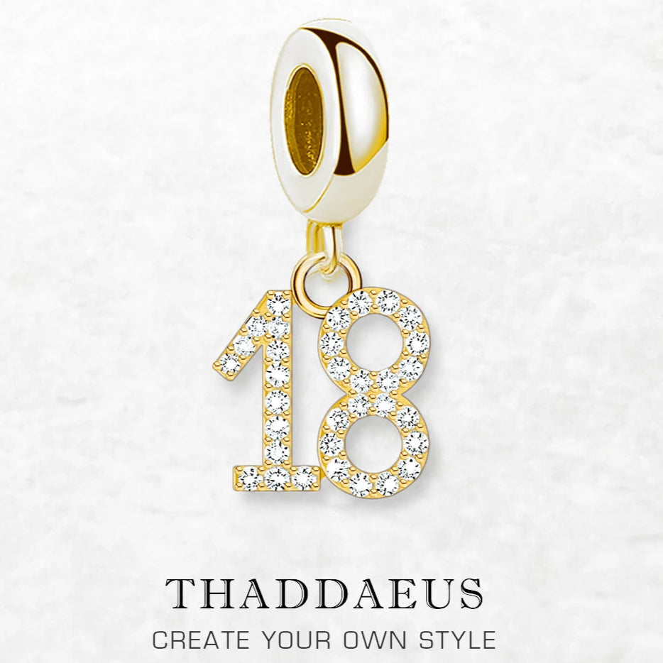 Gold Plated Dangle Charm Pendant Number 18  925 Sterling Silver