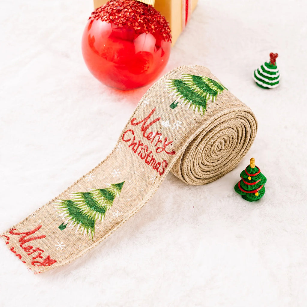Christmas Fabric Ribbon Burlap Wreat Gift.