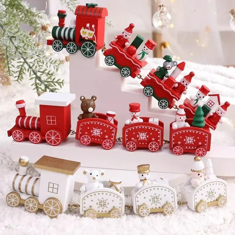 Wooden Train Christmas Ornaments Santa Cake Decoration