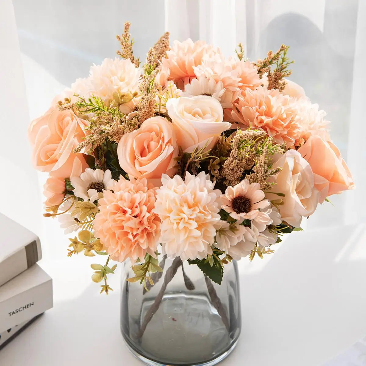 1/4 Stück künstliche Blumen, günstige Neujahrsdekorationen, Hochzeit, Garten, Pfingstrosenbogen, Weihnachten, Zuhause, künstliche Seidenrosen, Hortensien, Vase, DIY