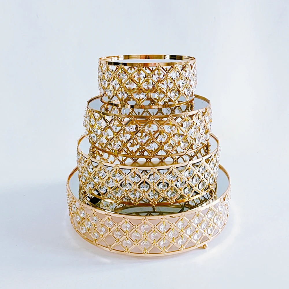 Alzata per torta in metallo con specchio di cristallo dorato, piatto rotondo