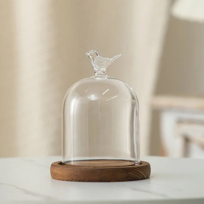 Candle Holder Glass Cover Wooden Base Aromatherapy