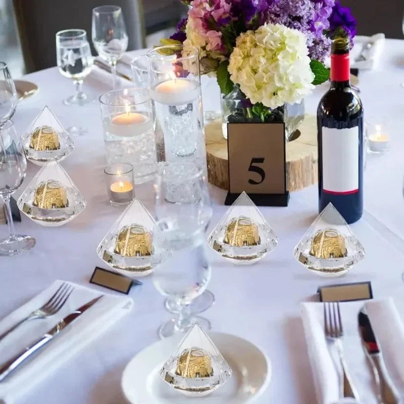 Diamond Shaped Candy Boxes Transparent Wedding Favors 12 Pcs Container.