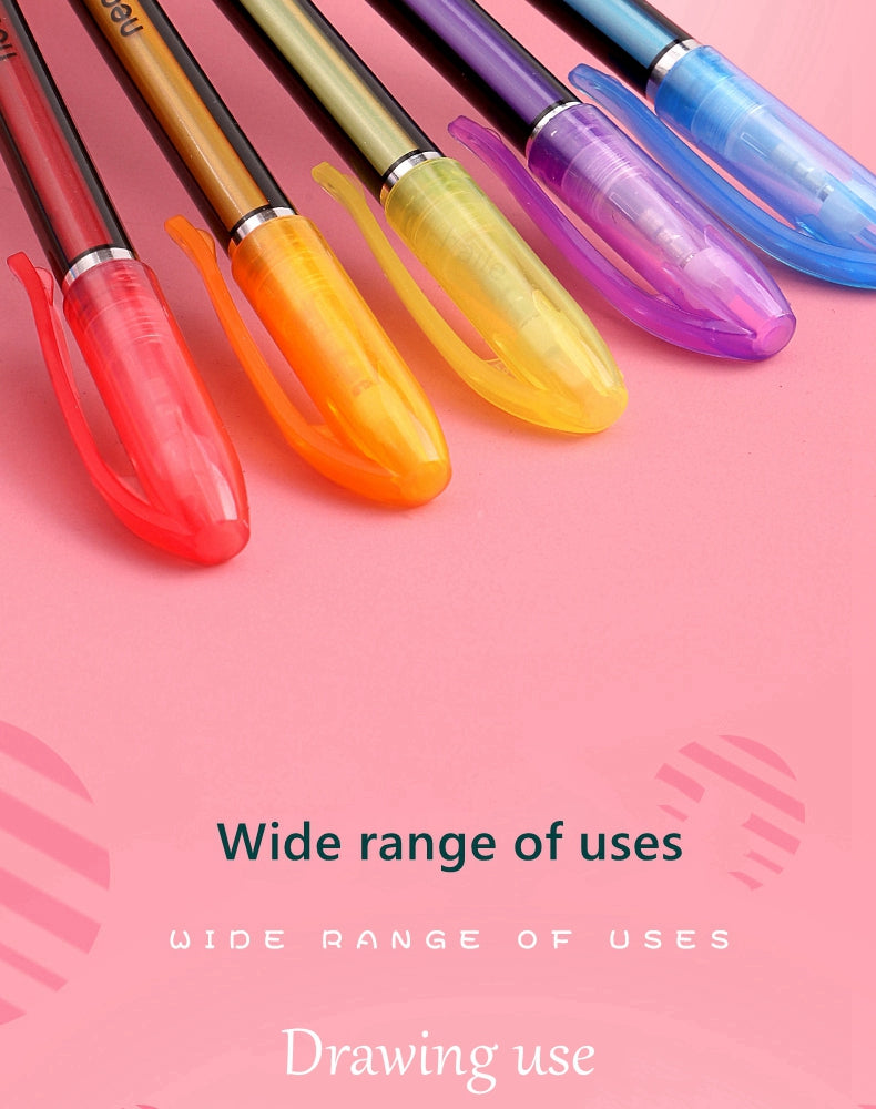 Penne gel con glitter metallizzati e ricariche per penne per la scuola, 12/24 pezzi