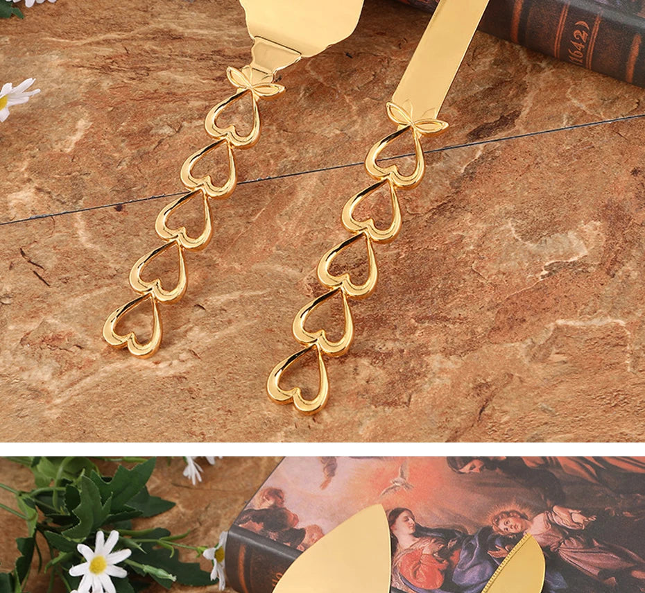 Cake Knife And Server Set,2 PCS Gold Cake Cutting Utensils Made By KONCO.